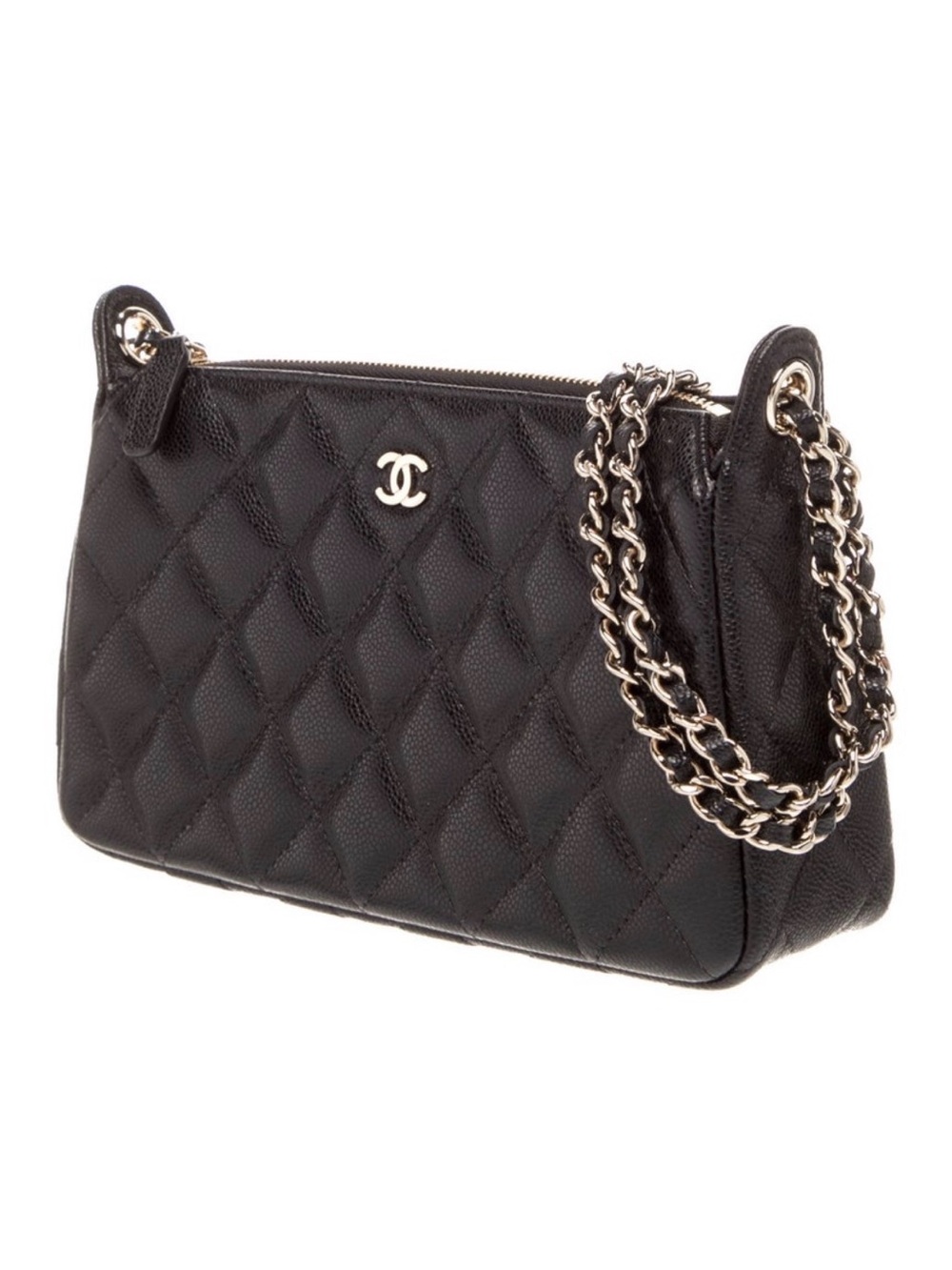 CHANEL Black Quilted Leather Shoulder Bag with Gold-Tone Chain